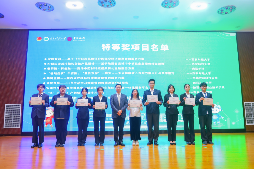 陕西财经职业技术学院荣获省级特等奖(右三为陕财职院学生李文怡) 陕西财经职业技术学院荣获省级特等奖(右三为陕财职院学生李文怡)